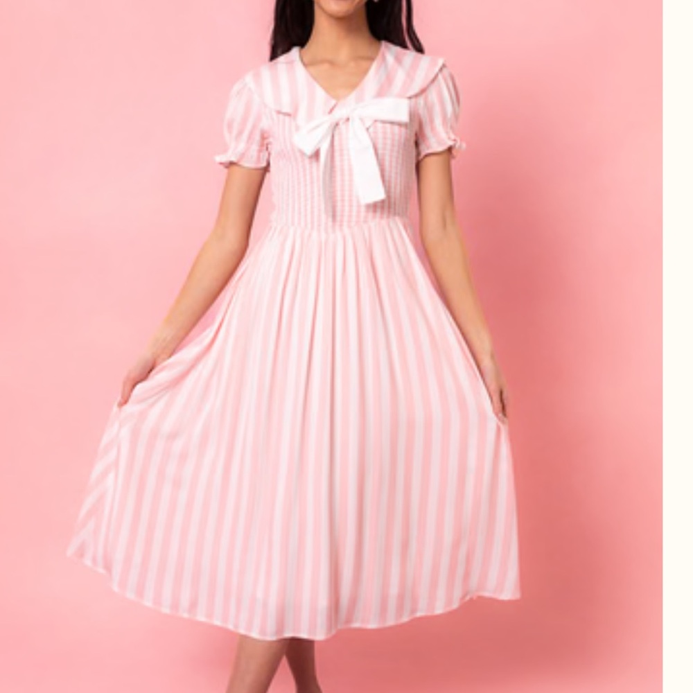 Pink and white stripe bow dress